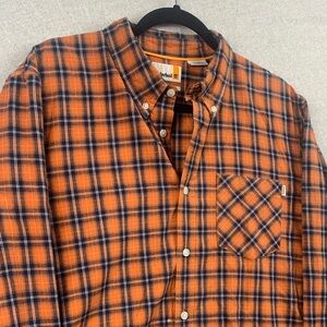 TIMBERLAND | XL Men CASUAL 90S Y2K SLIM FIT VTG LONG SLEEVE | ORANGE BROWN PLAID
